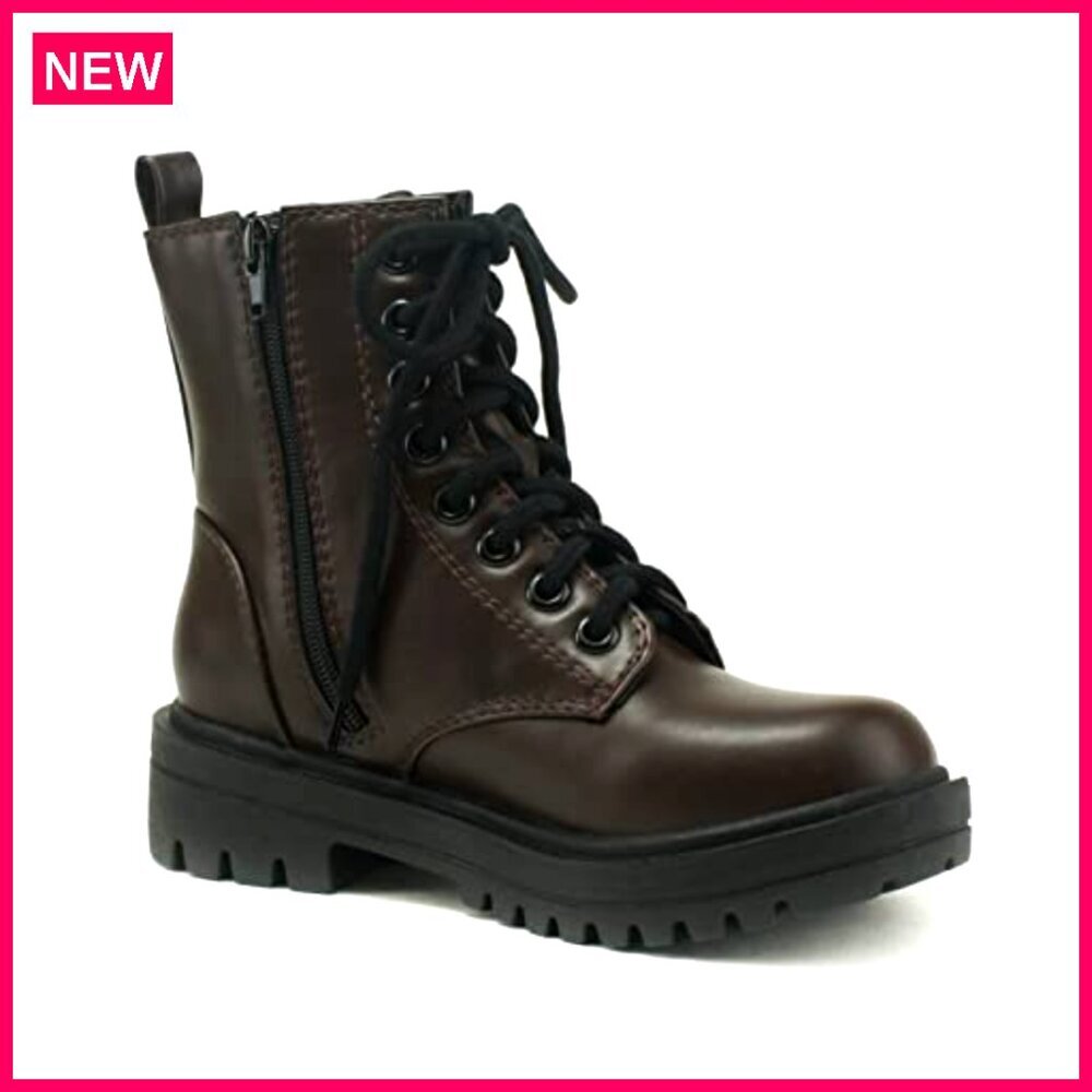 Lug Sole Combat Ankle Boots with Side Zipper, Size 7 - Picture 5 of 5